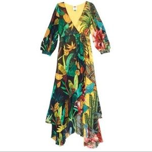 Beautiful Botanical Farm Rio Wrap Dress with Beaded tassel Wrap. Never Worn